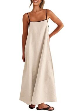 Cream Maxi Dress with Black Trim